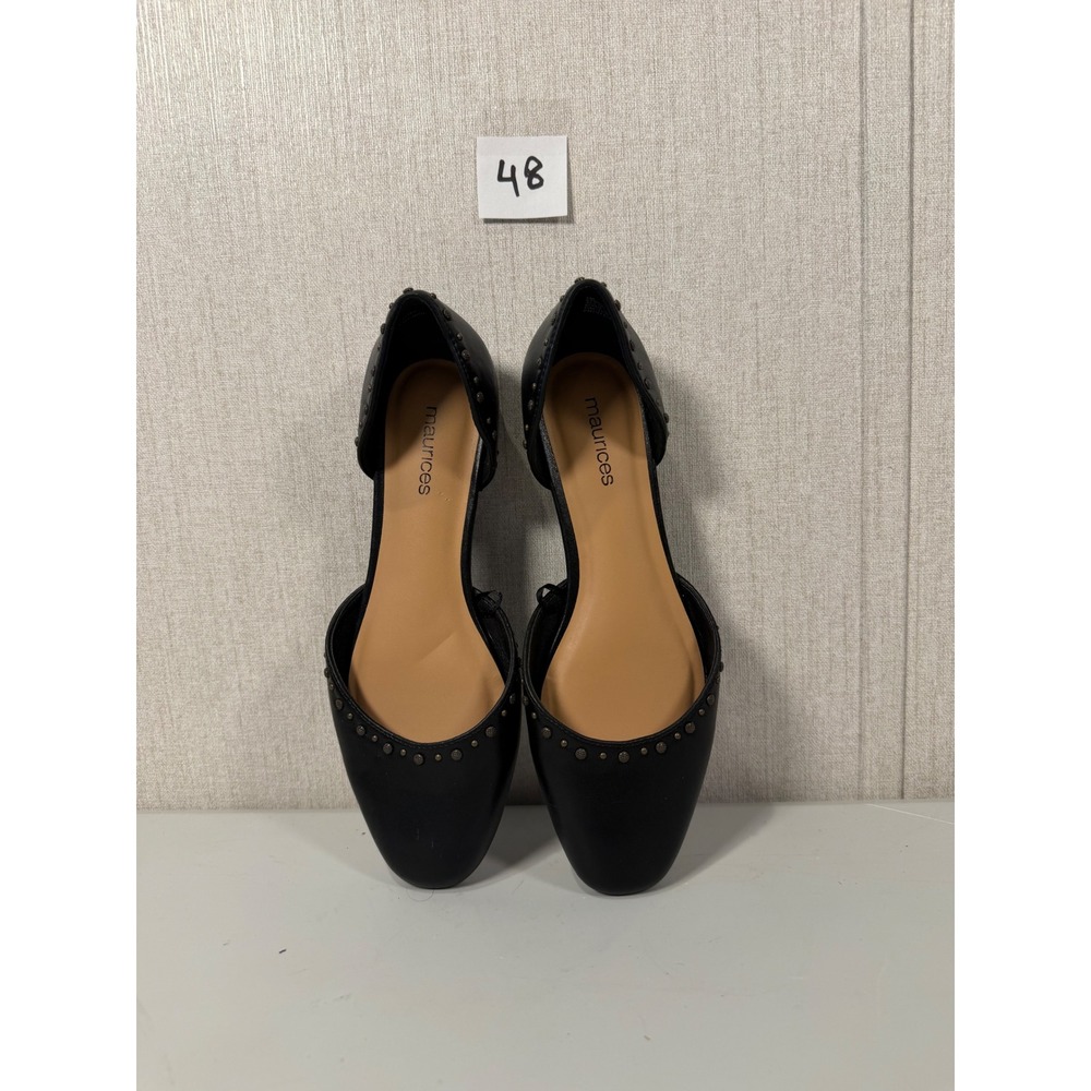 Maurices Greta Studded Dorsay Black Flats Almond Toe Shoes 7M 229690